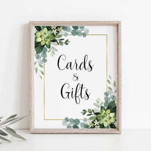 Succulent Greenery Cards and Gifts Sign, Bridal Shower Baby Shower Wedding Gift Table Sign Printable B84 C91
