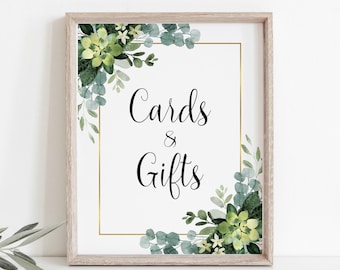Succulent Greenery Cards and Gifts Sign, Bridal Shower Baby Shower Wedding Gift Table Sign Printable B84 C91