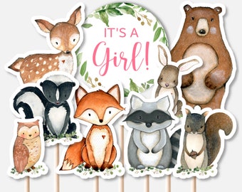 PRINTABLE Woodland Animals Centerpieces Woodland Baby Shower Cake Toppers Woodland Cutouts Girl Woodland Diaper Cake Decor NOT Editable 0120