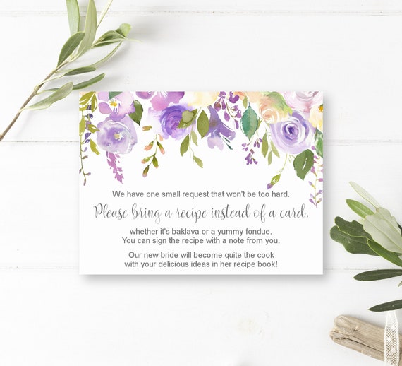 60 Recipe Cards Personalized for Bridal Shower Purple Happy Couple 