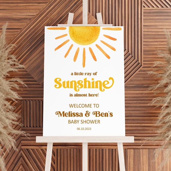 Editable Sunshine Baby Shower Welcome Sign A Little Ray Of Sunshine Welcome Sign Boho Sun Baby Shower Sign Printable Corjl 0118