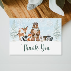 Woodland Animals Thank You Card Winter Woodland Baby Shower Woodland Birthday Forest Animals Folded Note Cards Printable 0119
