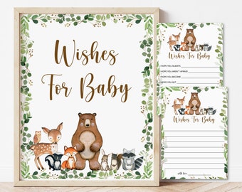 Wishes for Baby Cards Woodland Baby Shower Game Baby Shower Activity Baby Wish Cards Advice Printable Woodland Animals NOT Editable 0120