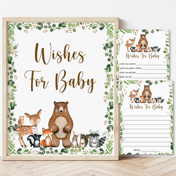 Wishes for Baby Cards Woodland Baby Shower Game Baby Shower Activity Baby Wish Cards Advice Printable Woodland Animals NOT Editable 0120