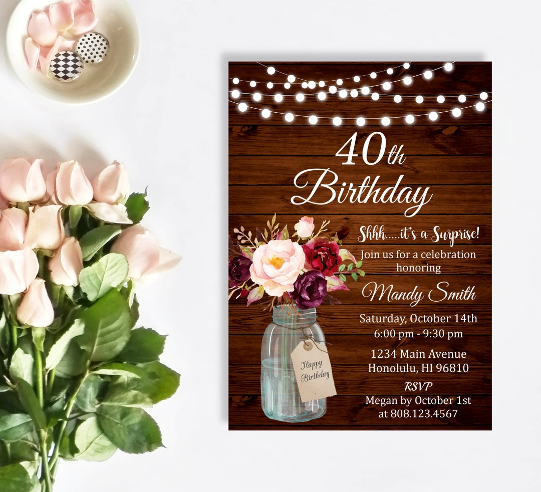 40th Birthday Invitation for Women Surprise Birthday - Etsy