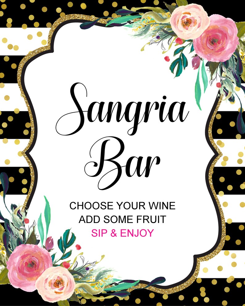 Sangria Bar Sign Printable Black White Gold Bridal Shower Baby - Etsy