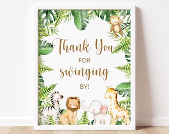 Thank You For Swinging By Sign Jungle Safari Animals Wild One Zoo Baby Shower Birthday Favors Sign Printable  0127