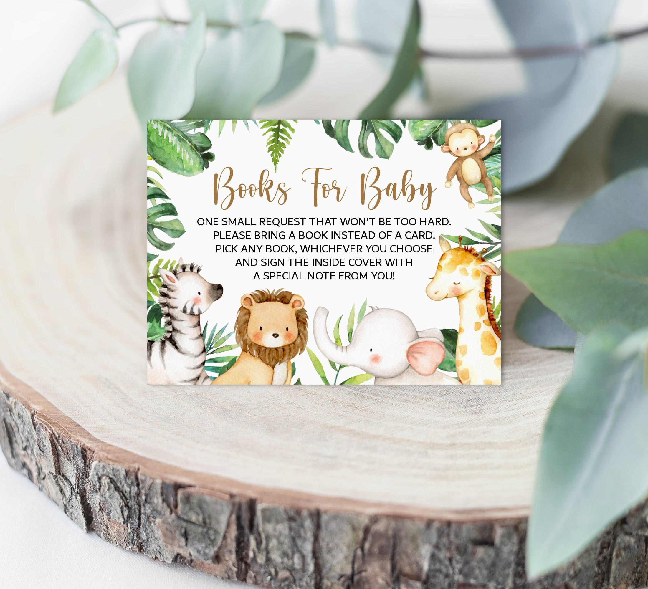 Jungle Baby Shower Books for Baby Card Book Request Card Jungle Theme Safari Animals Baby Shower Printable NOT Editable 0127