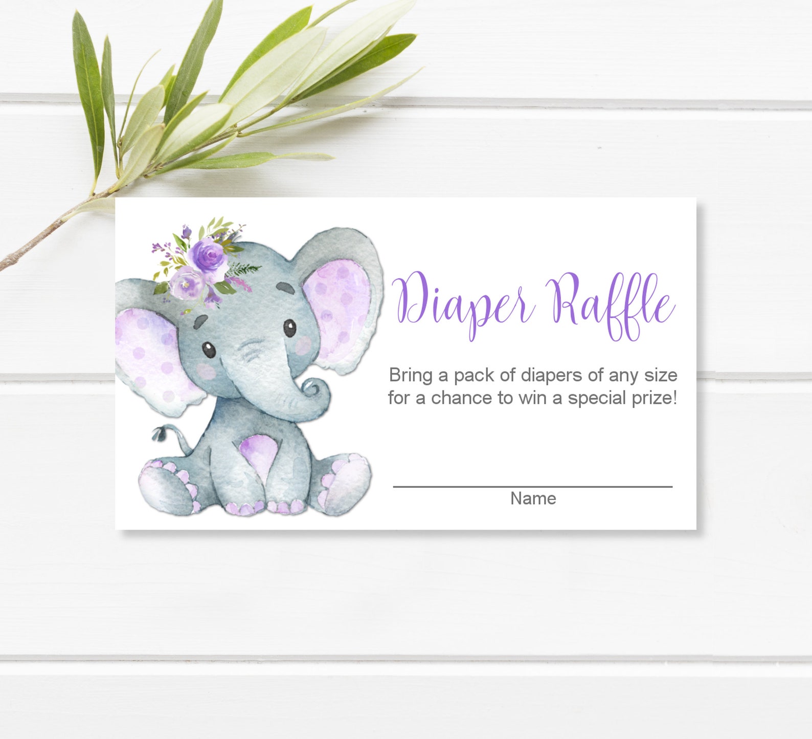 Elephant Baby Shower Diaper Raffle Tickets Printable Purple - Etsy