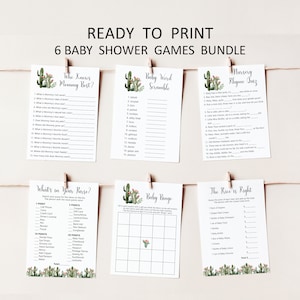 Giochi per baby shower con cactus succulenti, bundle di giochi stampabili, giochi per baby shower Boho Fiesta NON modificabili C92