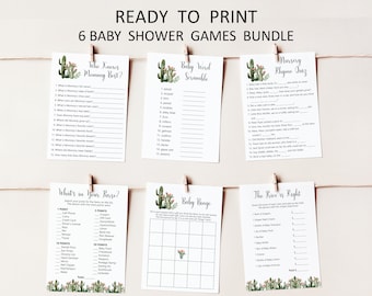 Succulent Cactus Baby Shower Games Printable Game Bundle Boho Fiesta Baby Shower Games 0149