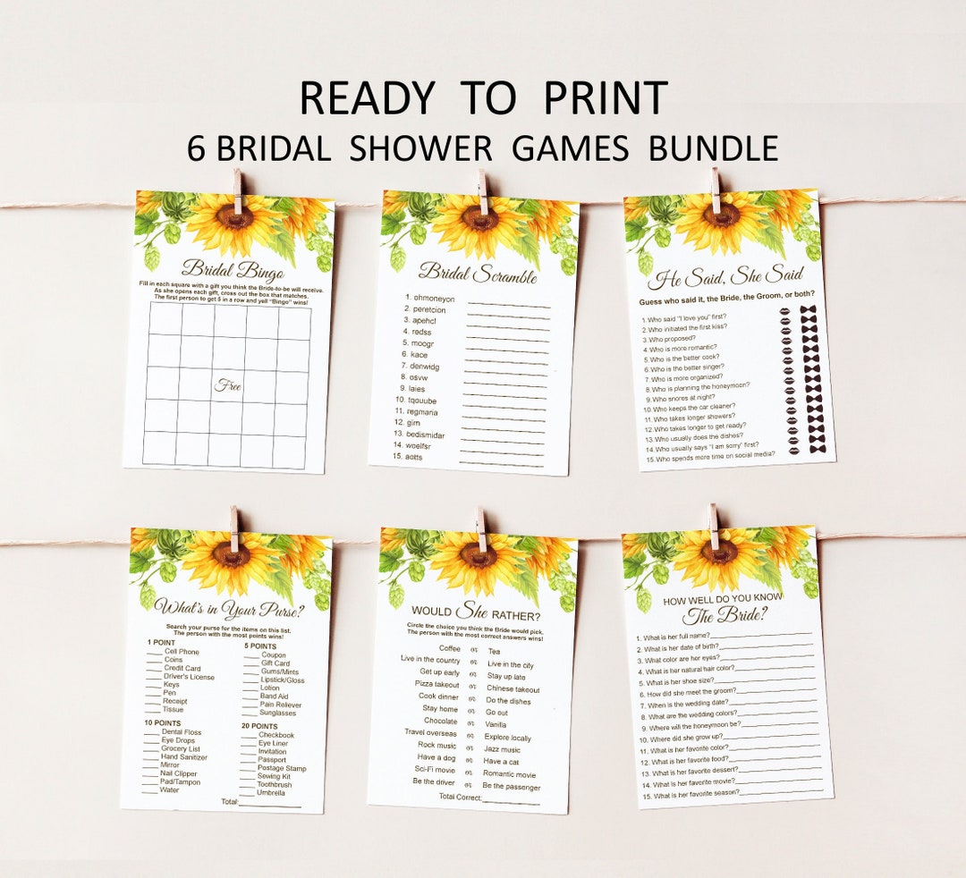 Sunflower Bridal Shower Games Rustic Bridal Shower Games Yellow Floral ...