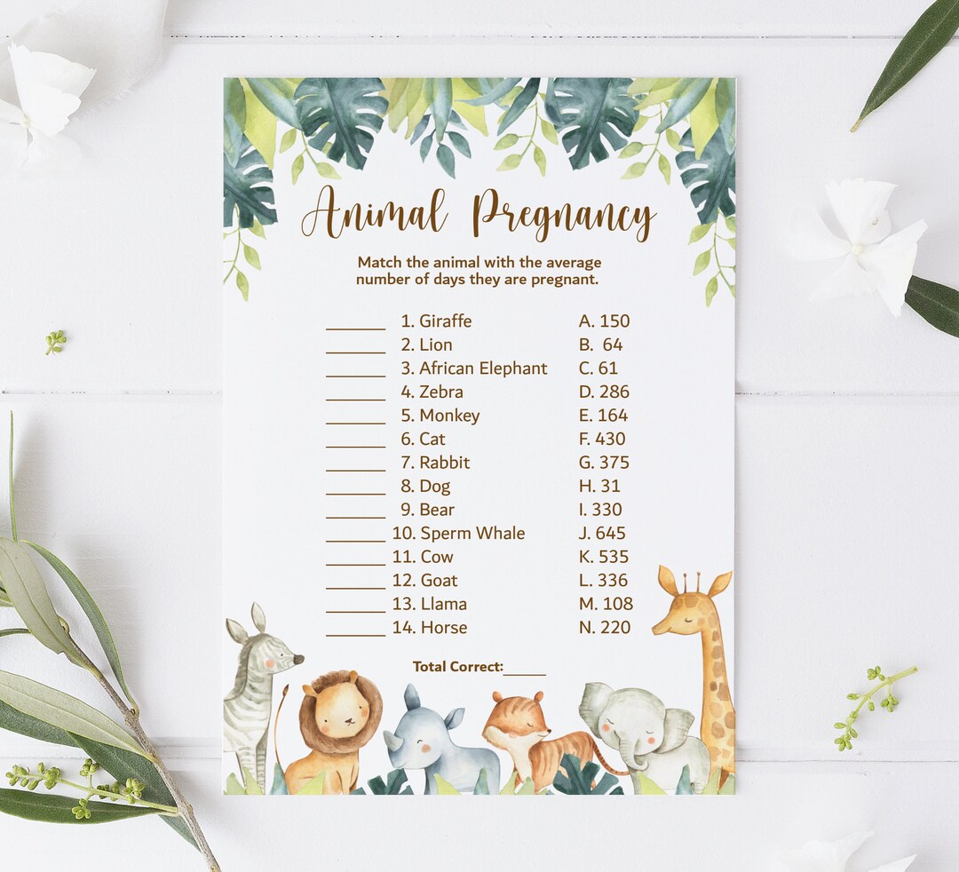 Animal Pregnancy Game Animal Gestation Game Jungle Baby Shower Games ...