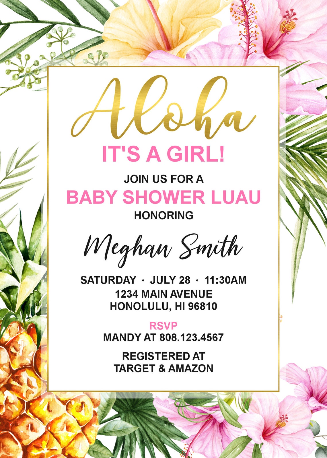 Tropical Baby Shower Invitation Hawaiian Luau Baby Shower - Etsy