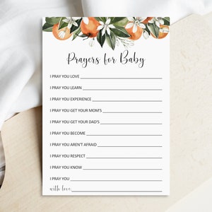 Oraciones de cítricos naranjas para tarjetas de bebé Citrus Baby Shower Little Cutie Baby Shower Juego imprimible NO editable 0125