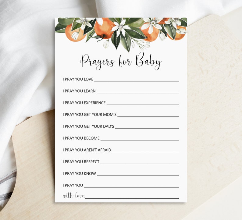 Prayers For Baby Cards Citrus Baby Shower Little Cutie Baby Shower Orange Baby Shower Well Wishes For Baby Cards Printable