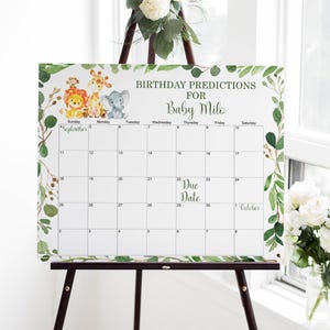 Custom Jungle Baby Shower Baby Due Date Calendar Game Safari Baby Shower Game Guess Baby's Birthday Game Printable 0128