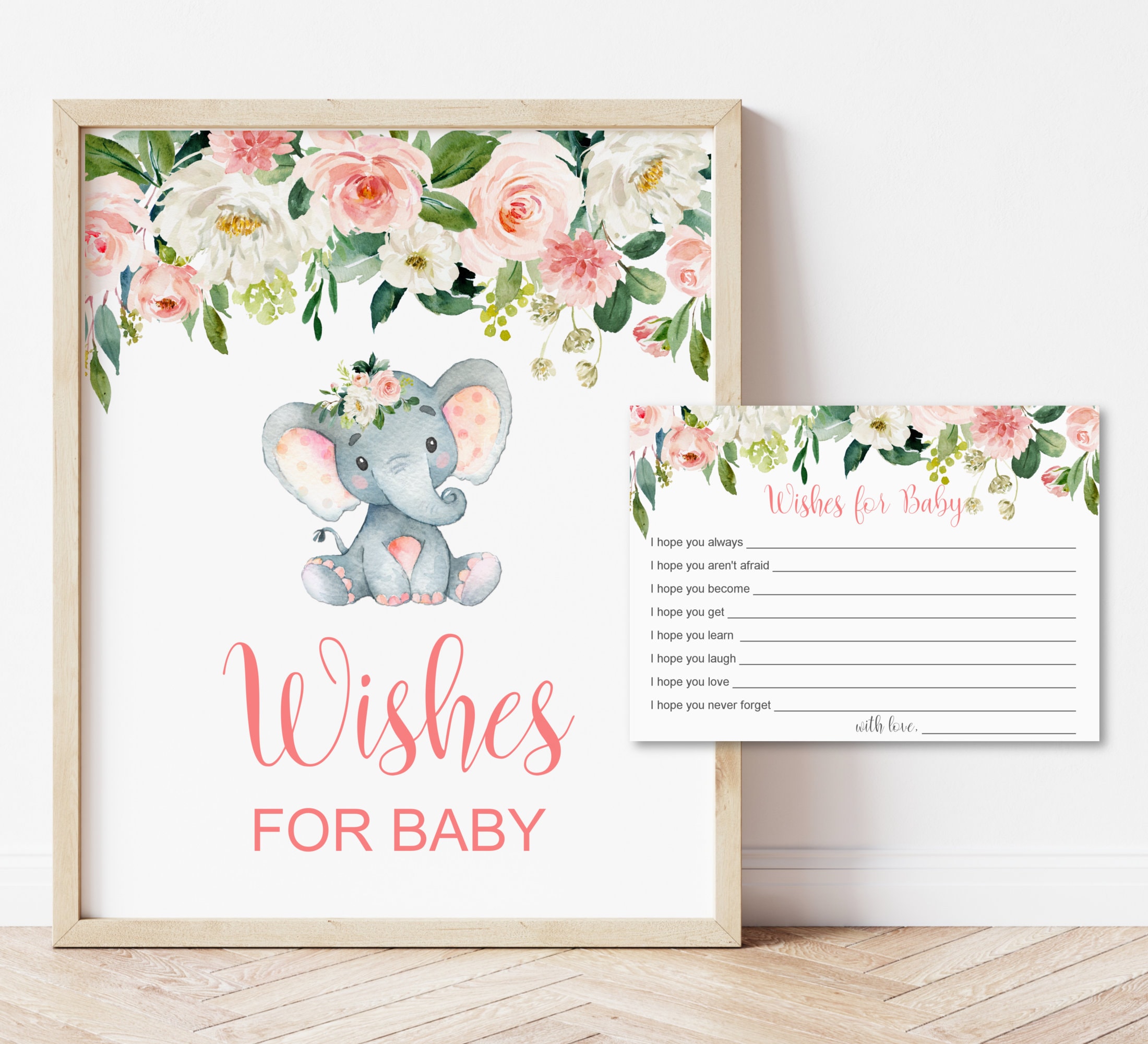 Wishes for Baby Printable Elephant Baby Shower Blush Pink - Etsy