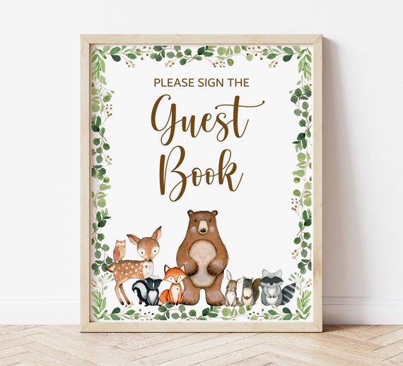 Guest Book Sign Woodland Animals Greenery Woodland Forest Baby Shower Decor Woodland Birthday Decorations Printable NOT Editable A2 C1 Il_570xn