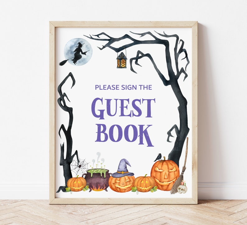 Guest Book Sign Halloween Baby Shower Decor Halloween Birthday Party Decorations Printable NOT Editable A9 C9 image 1