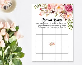 Bridal Shower Bingo Karten Boho Rosa Blumen Brautparty Spiel Bingo Printable Bingo Karten 0154