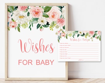 Wishes for Baby Cards Blush Pink Baby Shower Wishes Cards and Sign Printable Girl Baby Shower Activity NOT Editable C80