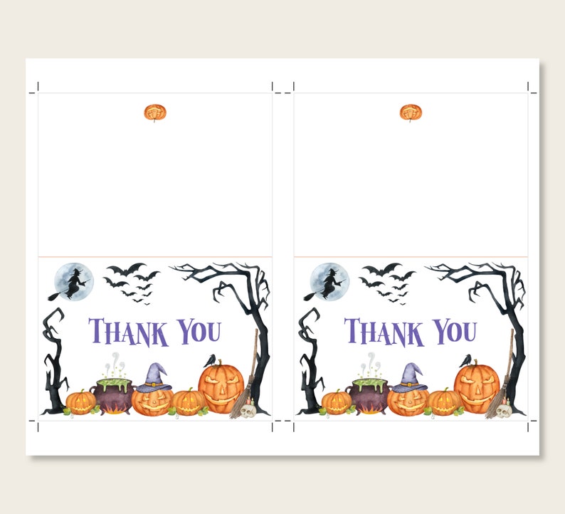 Halloween Thank You Cards Halloween Baby Shower Spooky Pumpkins Witch Bridal Shower Thank You Notecard Printable NOT Editable A9 C9 image 3