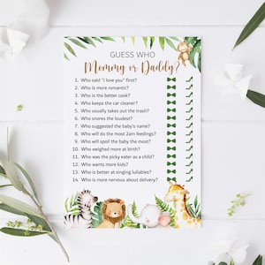 Jungle Baby Shower Mommy or Daddy Game