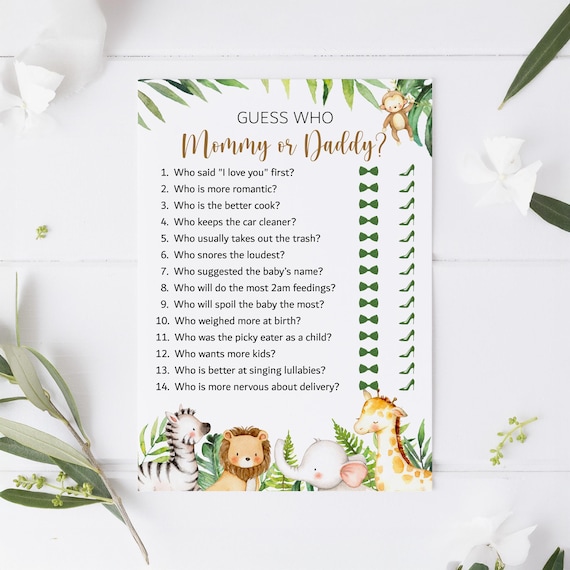 Guess Who Mommy or Daddy Game Jungle Baby Shower Jungle Animals Safari Baby Shower Game Printable Gender Neutral NOT Editable 0127