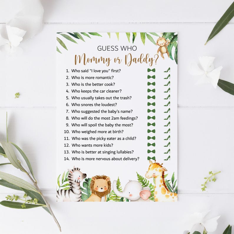 Jungle Baby Shower Mommy or Daddy Game