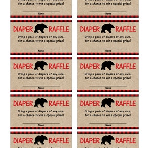 Diaper Raffle Tickets Lumberjack Baby Shower Game Printable Bear ...