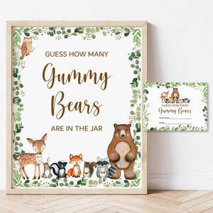 Guess How Many Gummy Bears Game Woodland Baby Shower Game Greenery Woodland Animals Baby Shower Game Printable NOT Editable 0120