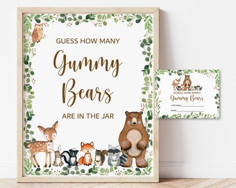 Guess How Many Gummy Bears Game Woodland Baby Shower Game Greenery Woodland Animals Baby Shower Game Printable NOT Editable 0120