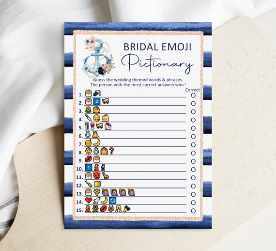 Emoji Pictionary Game Nautical Bridal Shower Game Anchor Bridal Shower Last Sail Bridal Shower Game Printable NOT Editable B17 Il_570xn