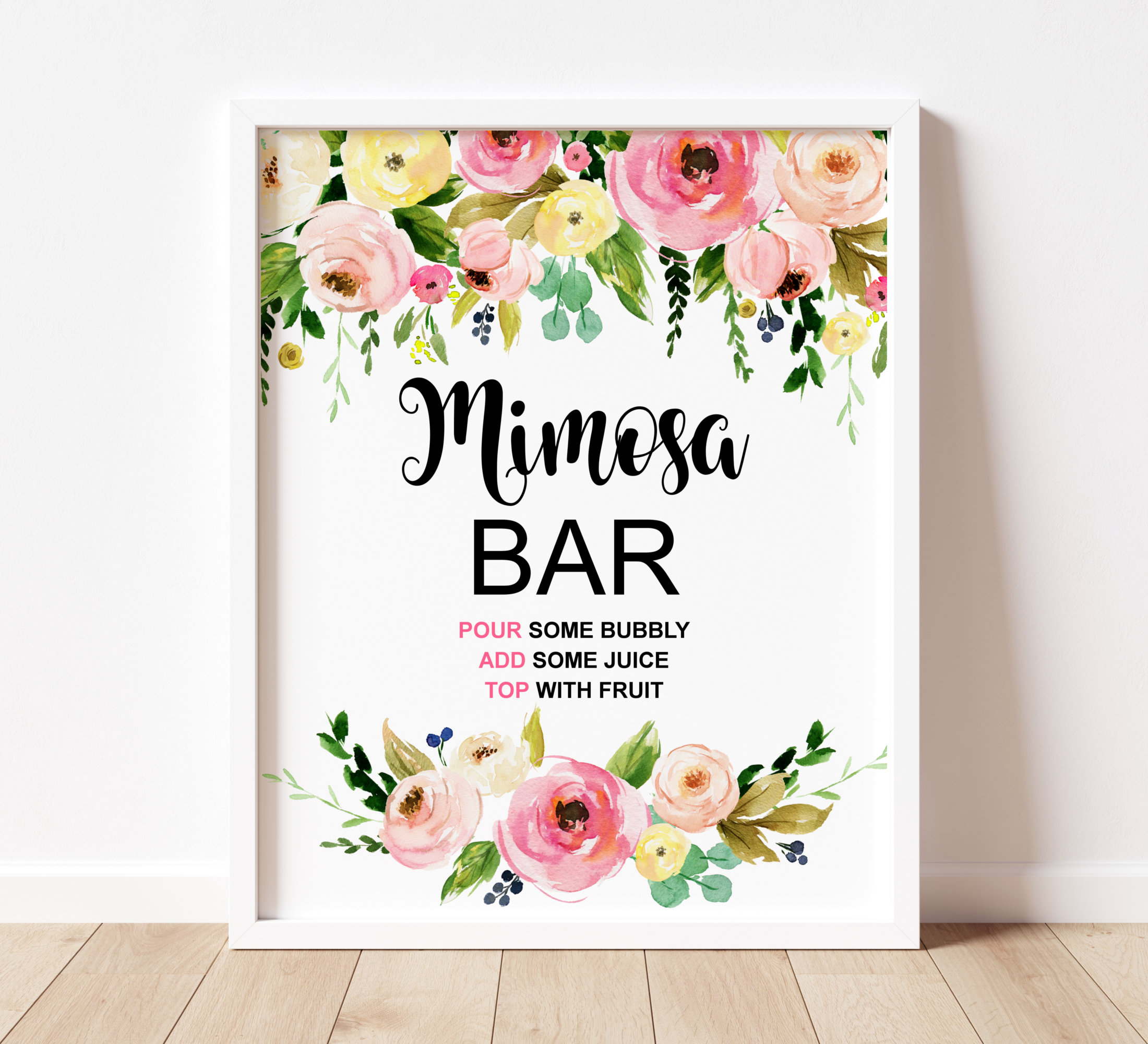 Colorful Flowers Mimosa Bar Sign, Bridal Shower Sign, Printable File, Edit  Yourself, SH40