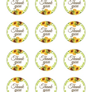 Sunflower Favor Tags Printable Favor Stickers Rustic Floral Thank You ...