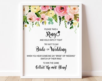 Don't Say Bride or Wedding Ring Game Bridal Shower Game Garden Theme Spring Bridal Shower Game Printable NOT Editable B58