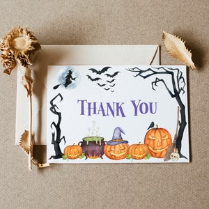 Halloween Thank You Cards Halloween Baby Shower Spooky Pumpkins Witch Bridal Shower Thank You Notecard Printable NOT Editable A9 C9 image 2