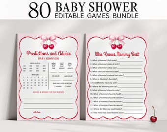 Editable Cherry Baby Shower Games Bundle Cherry On Top Baby Shower Pink Bow Coquette Baby Shower Games Template Printable Corjl 0144