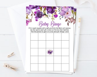 Baby Shower Bingo Cards Purple Baby Shower Game Printable Baby Bingo Cards Blank Bingo Template NOT Editable C68