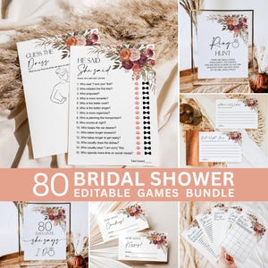 Editable Fall Bridal Shower Games Bundle Burgundy Terracotta Floral Bridal Shower Fall Wedding Shower Game Printable Template Corjl 0131