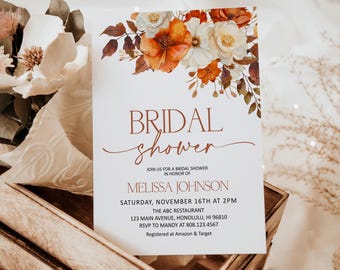 Editable Fall Bridal Shower Invitation Terracotta Floral Bridal Shower Invite Template Printable Corjl 0131