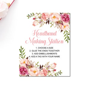Headband Making Station Sign Printable Boho Pink Floral Headband Sign ...