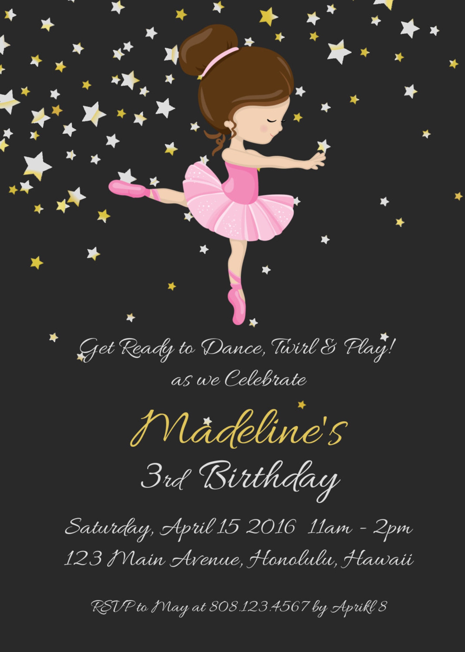 ballerina birthday invitation, ballerina invitation, ballerina party invitation, ballet birthday invitation, custom invitation
