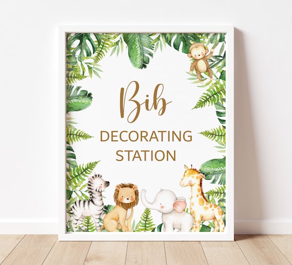 Bib Decorating Station Sign Jungle Baby Shower Jungle Animals Safari ...