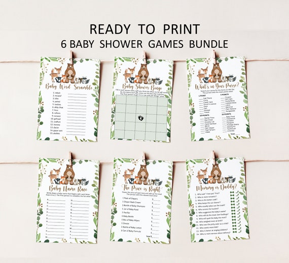 Woodland Baby Shower Games Bundle Woodland Animals Baby Shower Games Greenery Forest Baby Shower Game Printable NOT Editable C1 Il_570xn