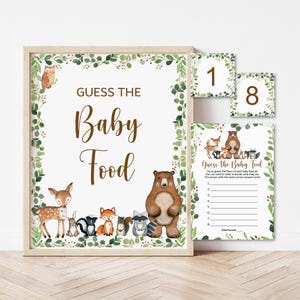 Guess The Baby Food Game Woodland Baby Shower Game Greenery Woodland Animals Forest Baby Shower Game Printable NOT Editable 0120