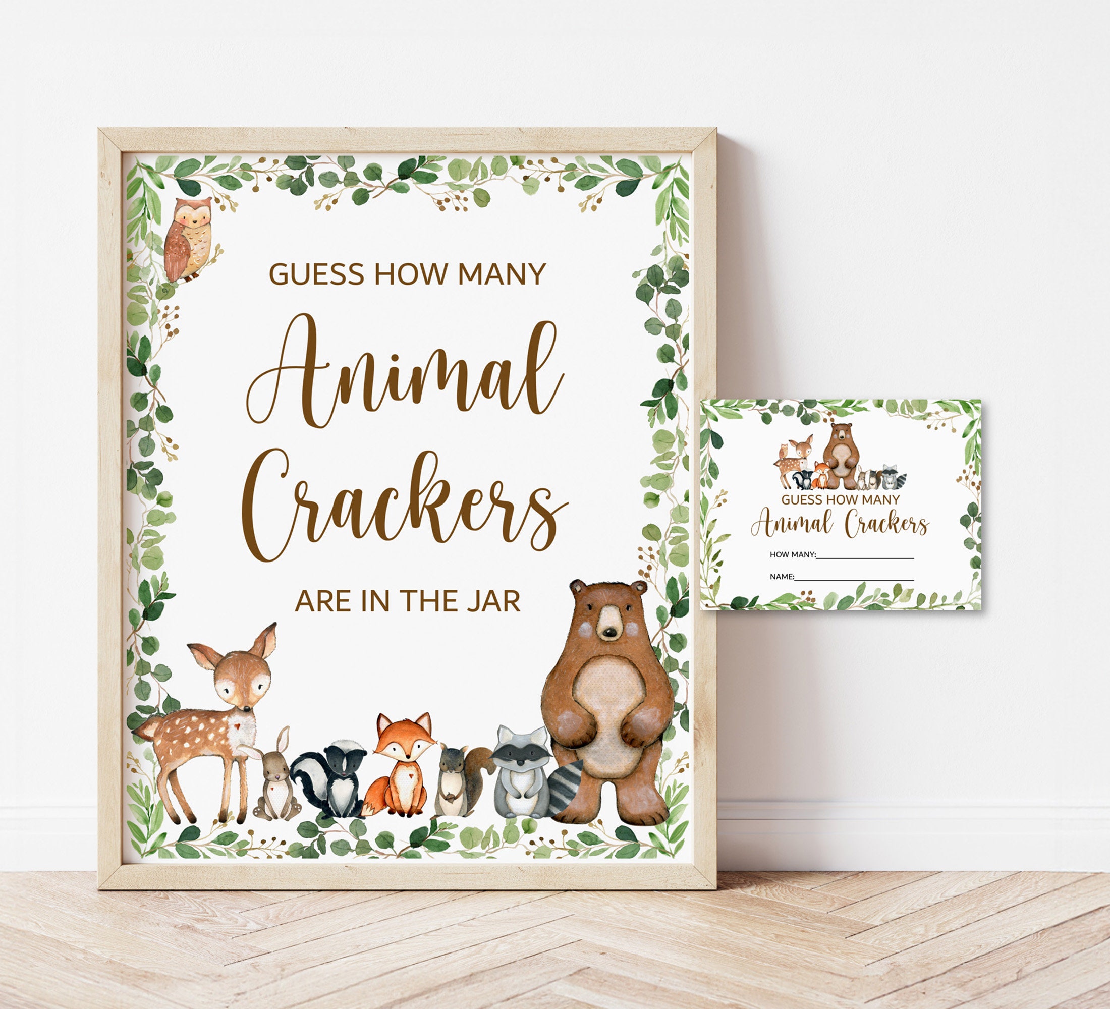 Guess How Many Animal Crackers In The Jar Game - Safari Baby Shower Cards With Sign & 30 Guess Cards For Boys & Girls