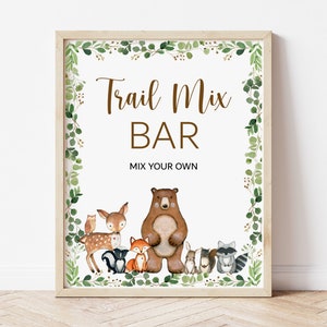Trail Mix Bar Sign Woodland Animals Greenery Woodland Forest Baby Shower Decor Woodland Birthday Decoration Printable NOT Editable A2 C1