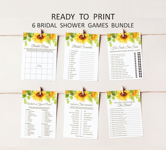 Sunflower Bridal Shower Games Bundle, Boho Bridal Shower, Rustic Bridal Party Games Printable 0132